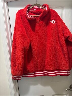 Red Fleece Pullover Jacket - Soft Cozy Layer